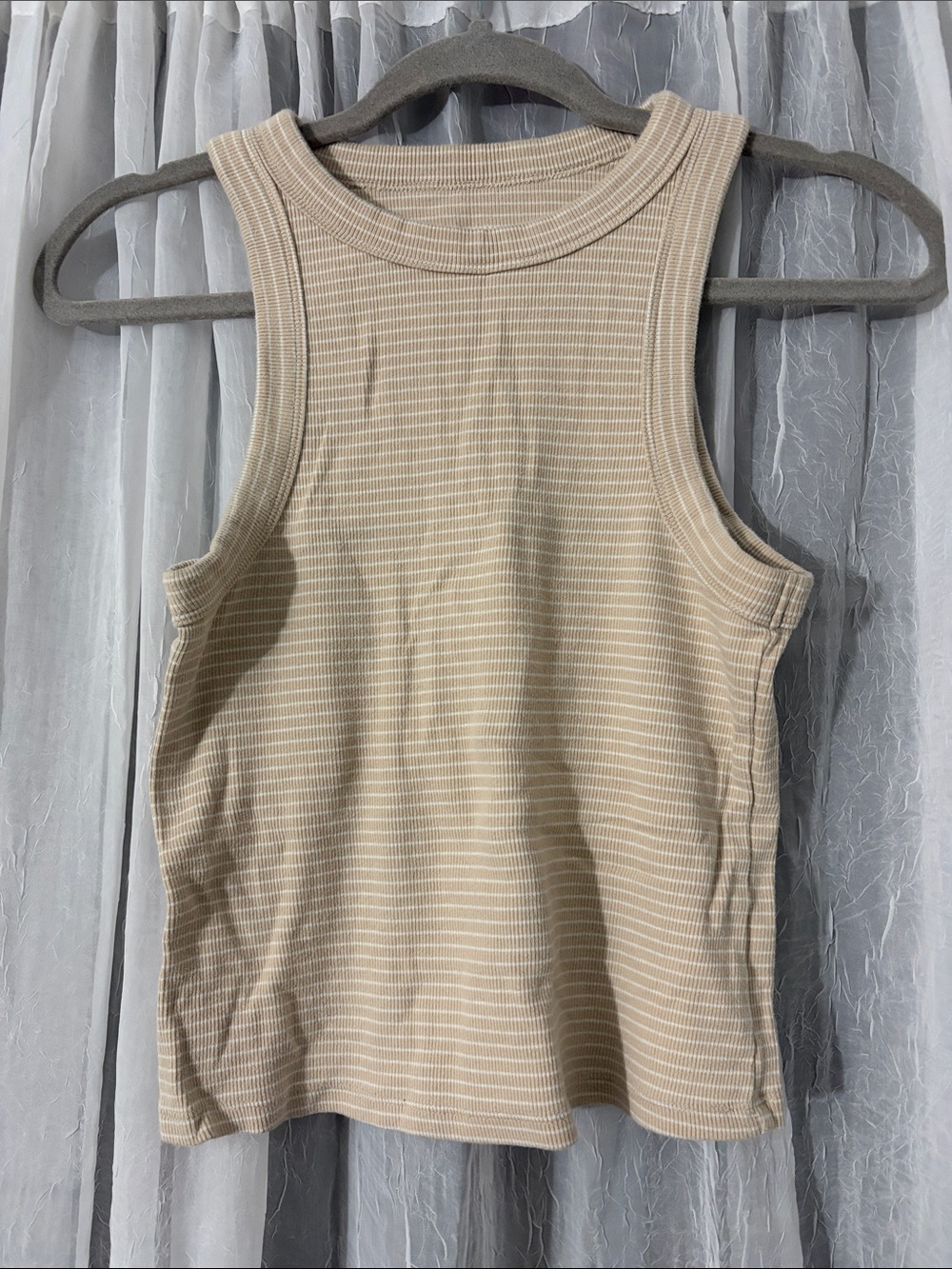 Old Navy Beige Striped Ribbed Tank Top